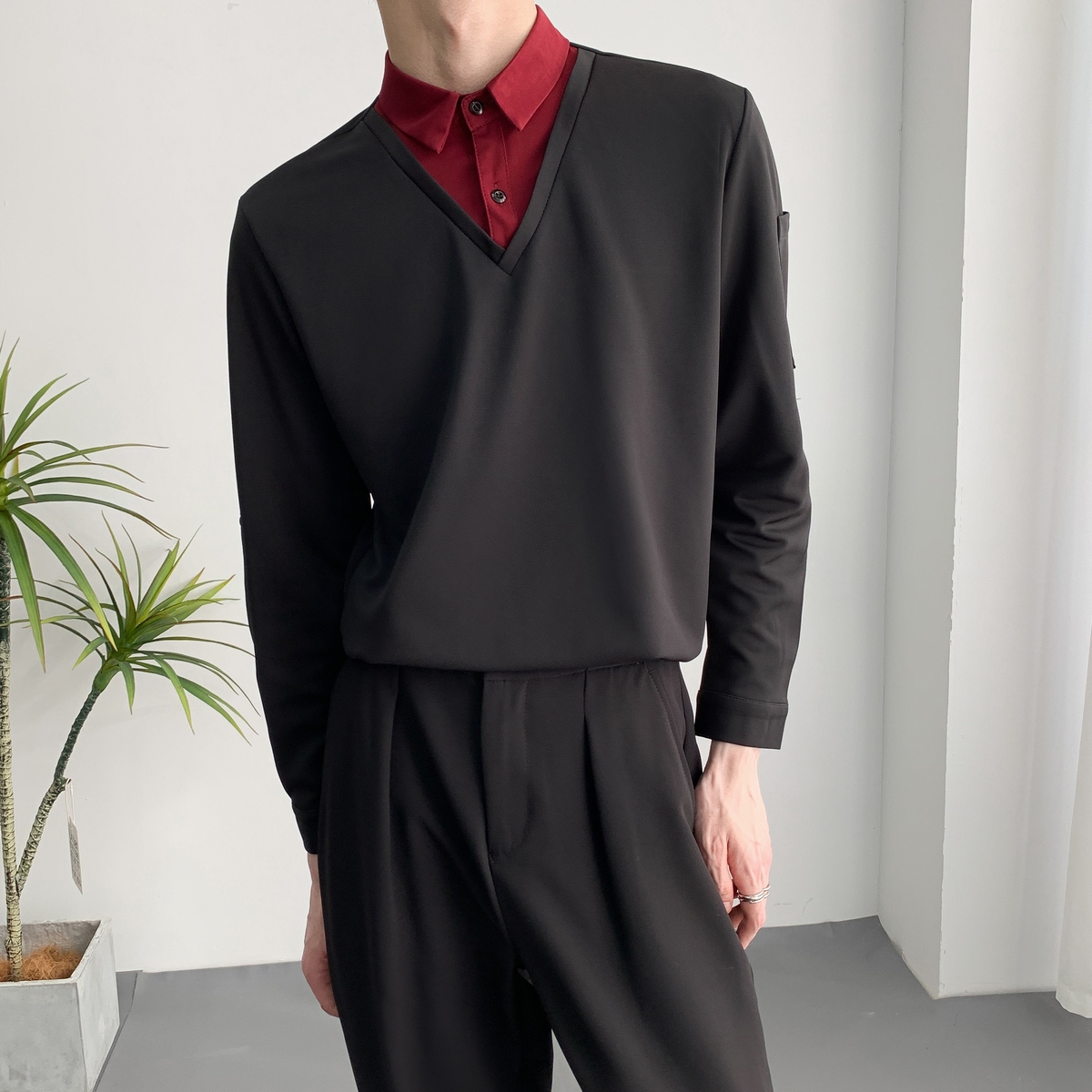714A-D3048P45控69/2025春季新款假两件餐厅酒吧发型师工作服衬衣，男装衬衫，星座714A（原电商C314）