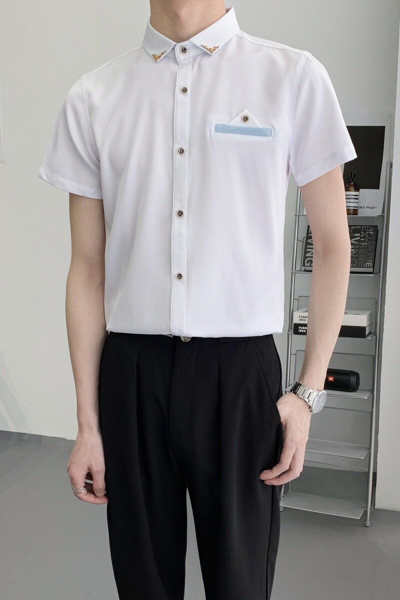 714A-9215P30控49/2025夏短袖衬衫工作服衬衣ktv理发店餐厅奶茶店,男装衬衫,星座714A（原电商C314）