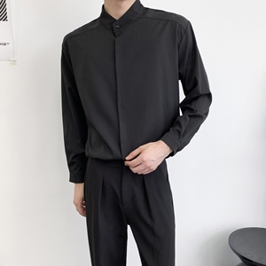 714A-D3042P45控69/2025秋季简约工作服衬衫宽松立领发型师餐厅服图片