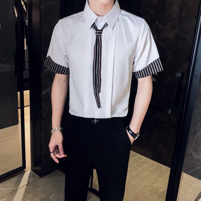 714-D641P45/店主风2025夏季男士短袖衬衫条纹领带制服衬衣ktv服,男装T恤,星座714(原C313)