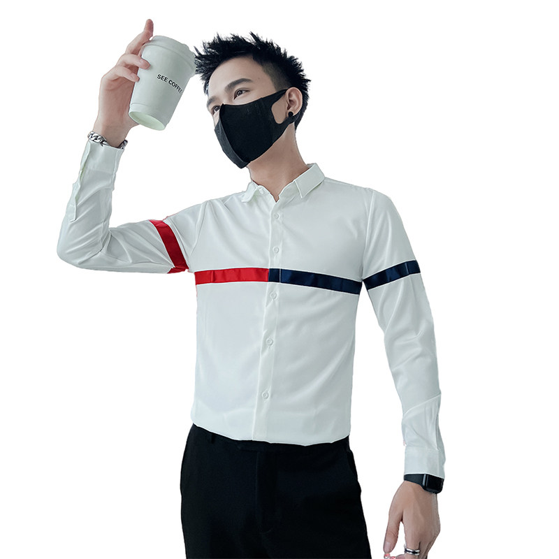 714A-T9067P35控55/2025春季男士撞色织带衬衫修身制服衬衣青少年,男装衬衫,星座714A（原电商C314）