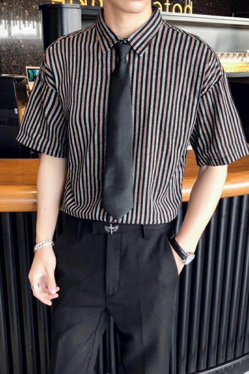 714A-D644P45/店主风2025夏季短袖衬衫条纹工作服衬衣休闲制服装,男装T恤,星座714A（原电商C314）