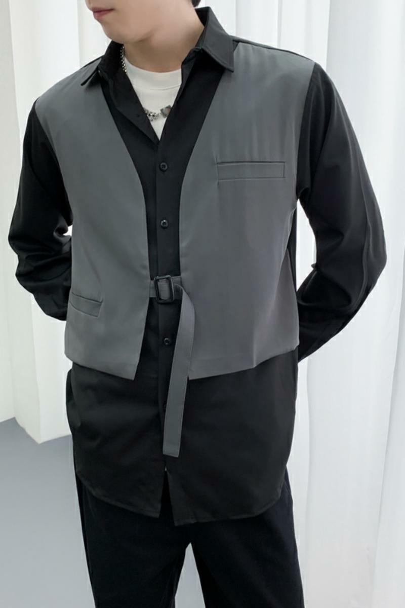 714A-H3007P55控88/2025秋季新款日系发型师工作服衬衫假两件衬衣,男装衬衫,星座714A（原电商C314）