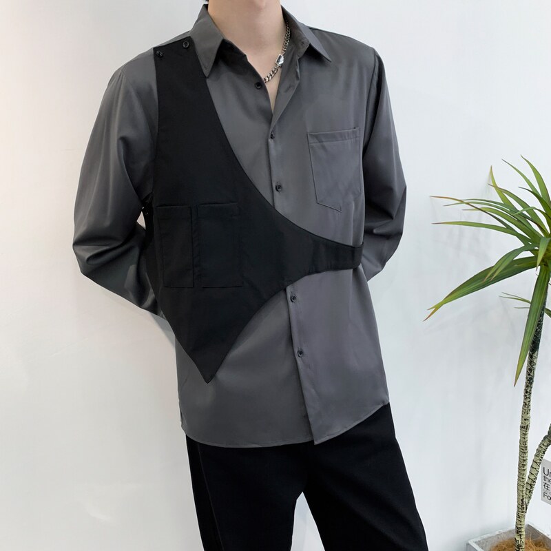 714A-H3010P55控88/2025秋季新款美发厅工作服衬衫假两件马甲衬衣,男装衬衫,星座714A（原电商C314）