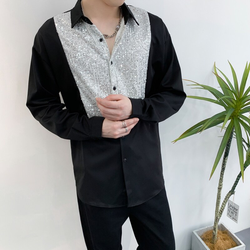 714A-H3033P55控88/2025秋暗黑衬衫发型师美容厅假两件工作服潮版,男装衬衫,星座714A（原电商C314）