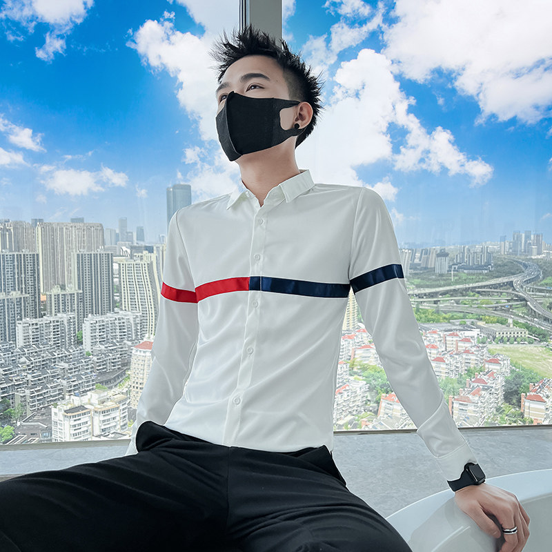 714A-T9067P35控55/2025春季男士撞色织带衬衫修身制服衬衣青少年,男装衬衫,星座714A（原电商C314）