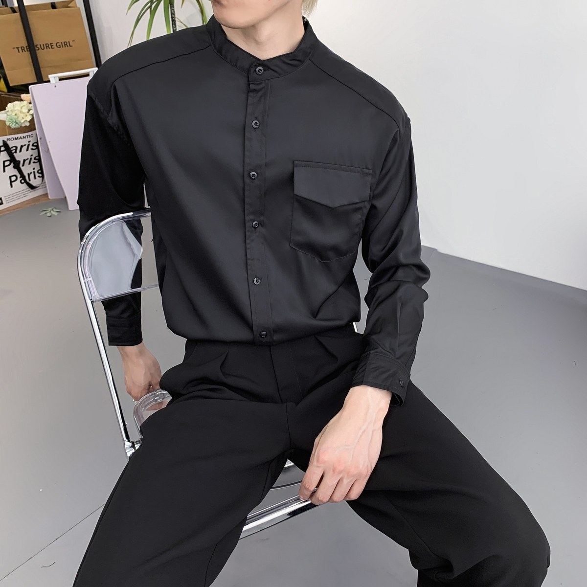 714A-D3036P45控69/2025秋季男士工作服衬衫宽松圆领ktv发型师装,男装衬衫,星座714A（原电商C314）