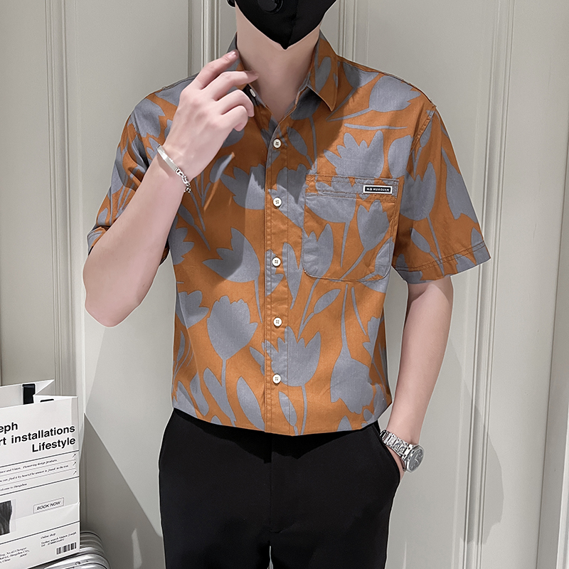 714A-A201P65控95/2025春夏新款短袖衬衫微阔宽松衬衣潮花寸衫男，男装T恤，星座714A（原电商C314）