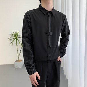 714A-D3035P45控69/2025春季新款发型师夜店领带条纹拼接衬衫制服图片