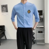 714A-9258P45控59/2025夏季清爽条纹立领工作服衬衫潮流制服衬衣，男装衬衫，星座714A（原电商C314）