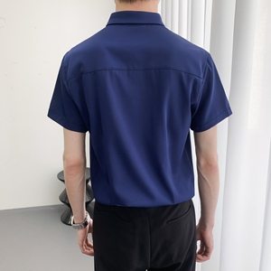 714A-9215P30控49/2025夏季男士短袖衬衫修身工作服衬衣ktv理发店图片