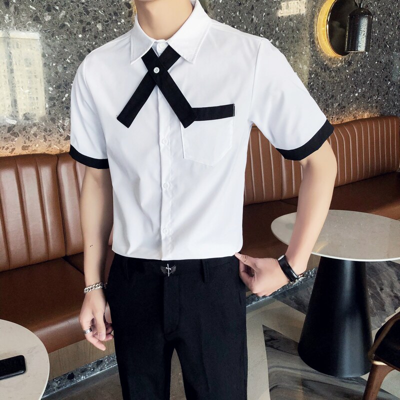 714A-C668P40/店主风2025夏季男士短袖衬衫ktv酒吧制服衬衣黑白,男装T恤,星座714A（原电商C314）