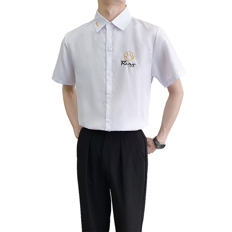 714A-C661P40控59/2025夏季新款男士校园风短袖衬衫白衬衣潮,男装衬衫,星座714A（原电商C314）