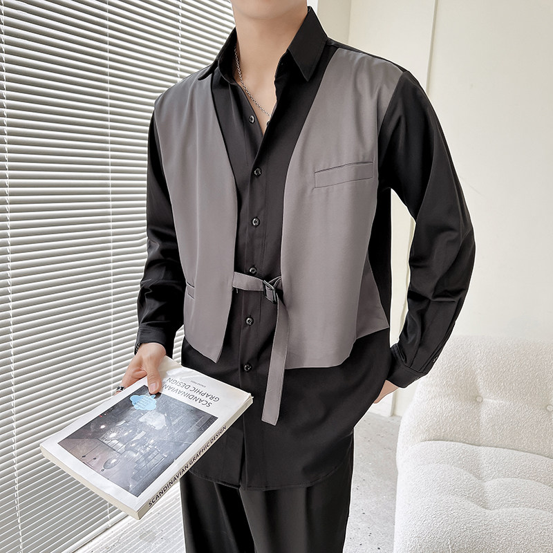 714A-H3007P55控75/轻熟风2025春衬衫假两件宽潮流制服衬衣S-5XL,男装衬衫,星座714A（原电商C314）