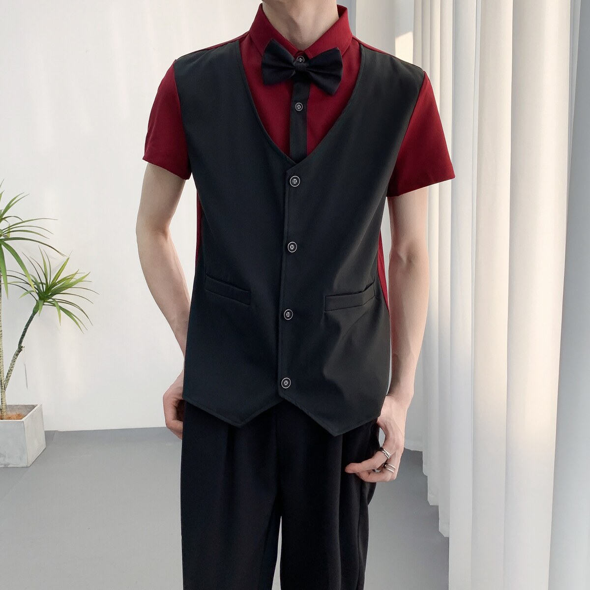 714A-H6005P55P55控78/2025夏季短袖衬衫假两件工作服简约制服,男装T恤,星座714A（原电商C314）