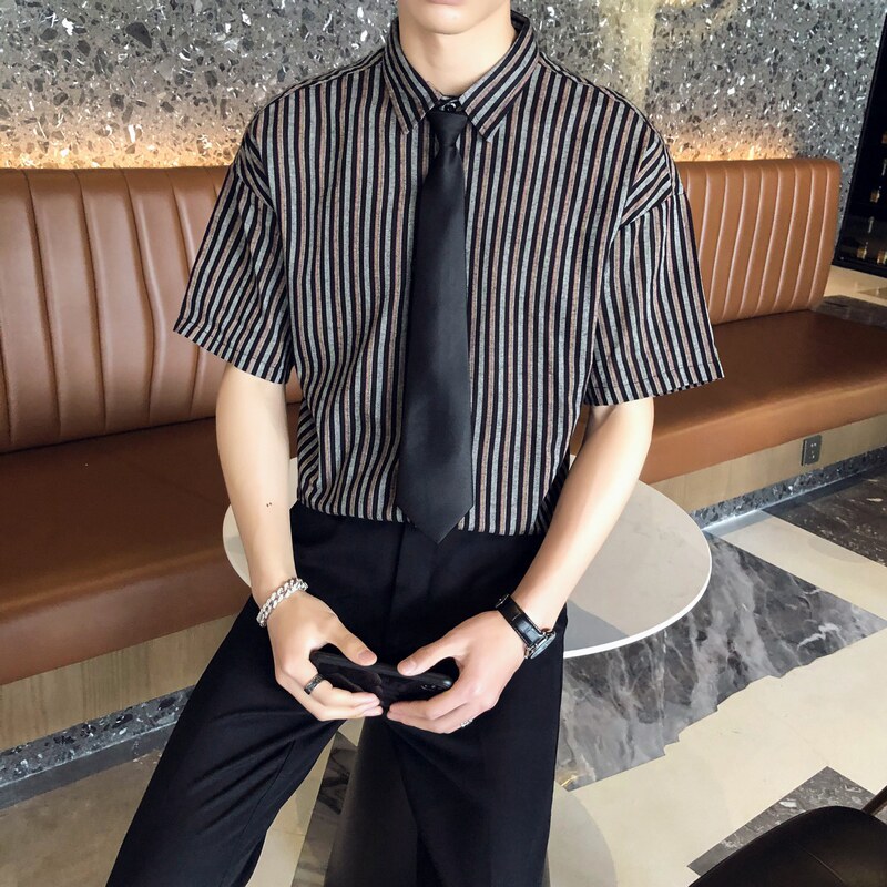 714-D644P45/店主风2025夏季短袖衬衫条纹宽松工作服衬衣学生装,男装T恤,星座714(原C313)