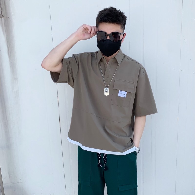 714A-G8030P85控135/2025夏男宽松日系小标工装短袖衬衫潮版三色,男装T恤,星座714A（原电商C314）
