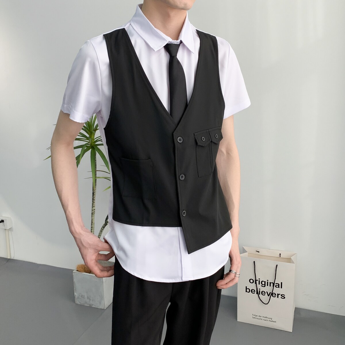714A-H6003P55控78/2025夏季新男女工作服衬衫假两件ktv酒吧制服图片