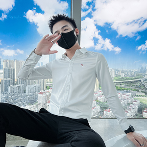 714A-D16P45控65/社会小伙2025春男士修身爱心刺绣衬衫礼服衬衣图片