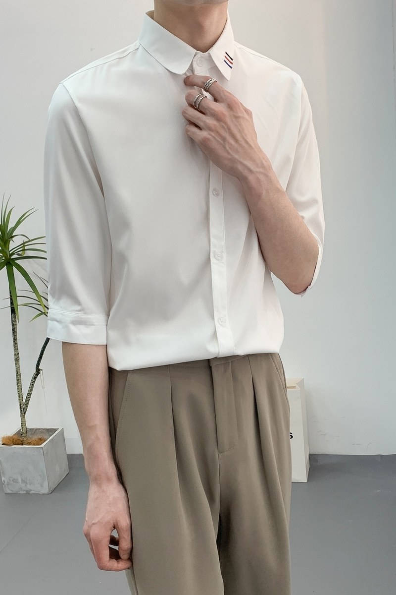 714A-9329P40控59/2025夏季新款男中袖衬衫五分袖半袖工作服衬衫,男装T恤,星座714A（原电商C314）