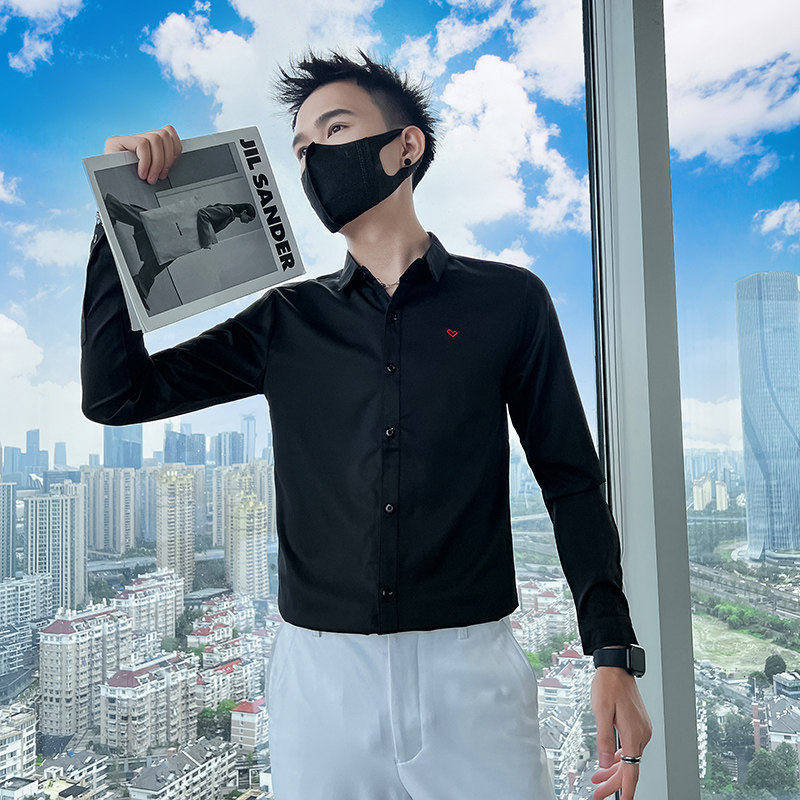 714A-D16P45控65/2025春季男士简约爱心绣花衬衫修身工作服衬衣,男装衬衫,星座714A（原电商C314）