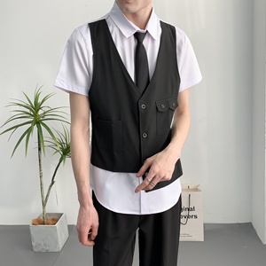 714A-H6003P55控78/2025夏季男女同款假两件工作服衬衫制服衬衣图片