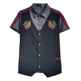 714A-H665P55/店主风2025夏季假两件短袖衬衫潮修身马甲制服衬衣，男装T恤，星座714A（原电商C314）