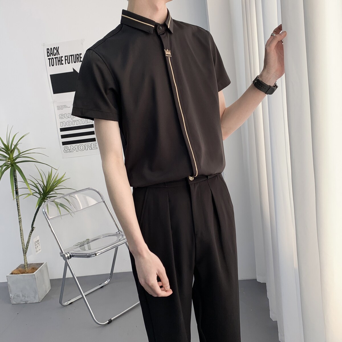 714A-C560P40控59/2025夏季男女同款工作服短袖衬衫潮流修身制服,男装T恤,星座714A（原电商C314）