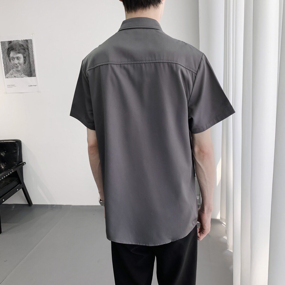 714A-H3012P55控79/2025夏季新款宽松工作服衬衫理发店假两件衬衣,男装衬衫,星座714A（原电商C314）