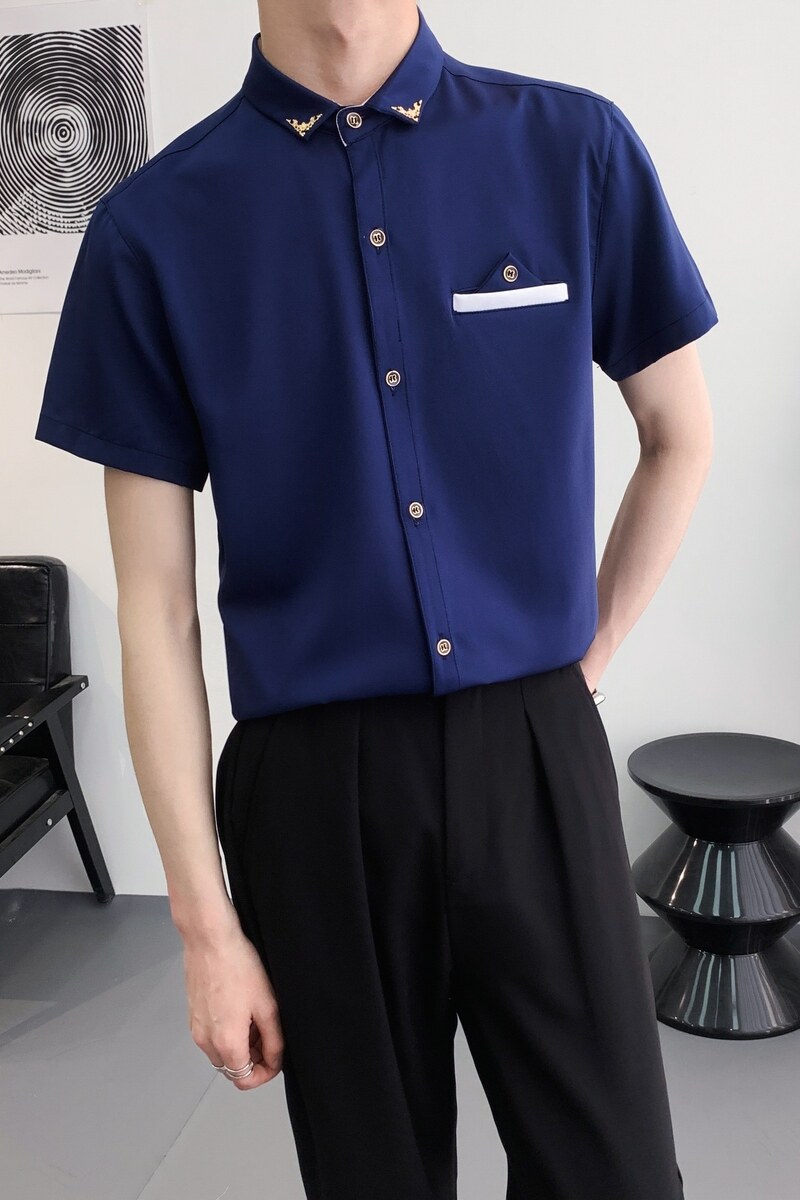 714A-9215P30控49/2025夏季男士短袖衬衫修身工作服衬衣ktv理发店,男装衬衫,星座714A（原电商C314）