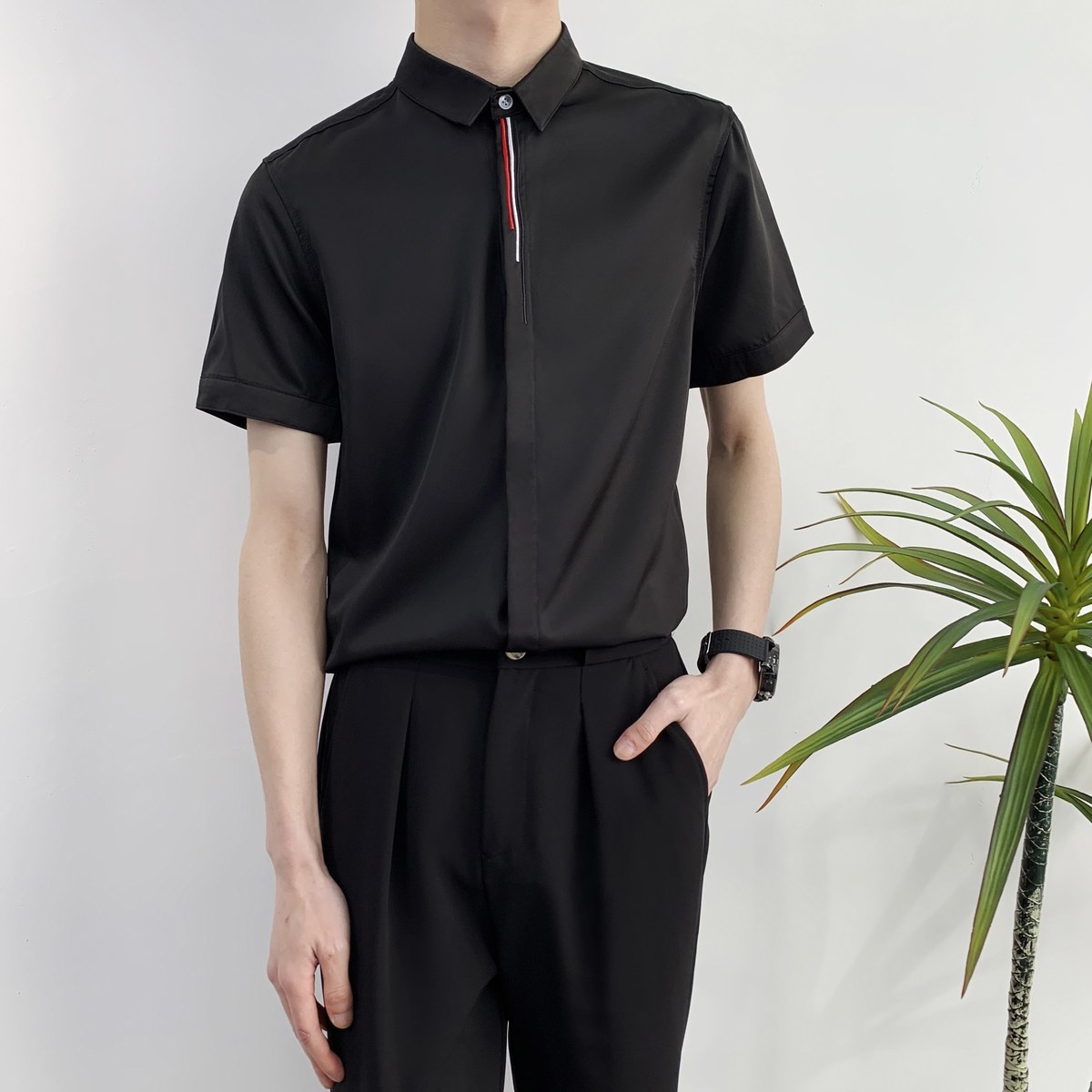 714A-9330P35控59/2025夏季新款修身简约工作服衬衫短袖衬衣潮,男装T恤,星座714A（原电商C314）