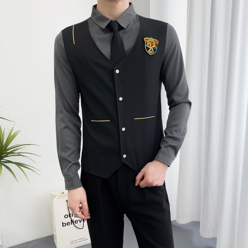 714A-H667P55控88/2025春季新款ktv发型师酒吧工作制服衬衫潮衬衣,男装衬衫,星座714A（原电商C314）