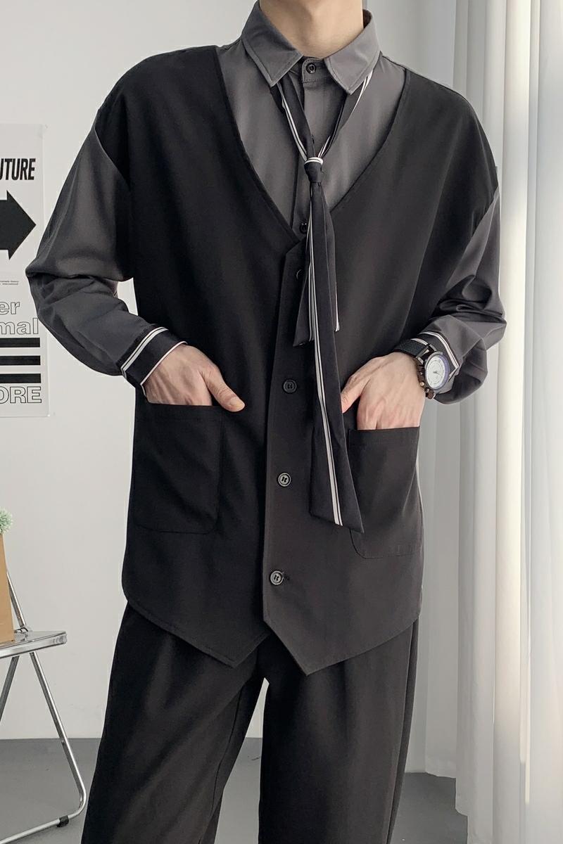 714A-H3046P55控88/2025春季新款宽松假两件衬衫工作服衬衣休闲装,男装衬衫,星座714A（原电商C314）