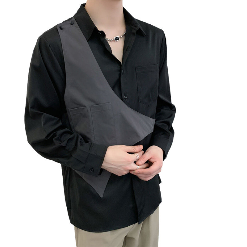 714A-H3010P55控88/2025秋季新款美发厅工作服衬衫假两件马甲衬衣,男装衬衫,星座714A（原电商C314）