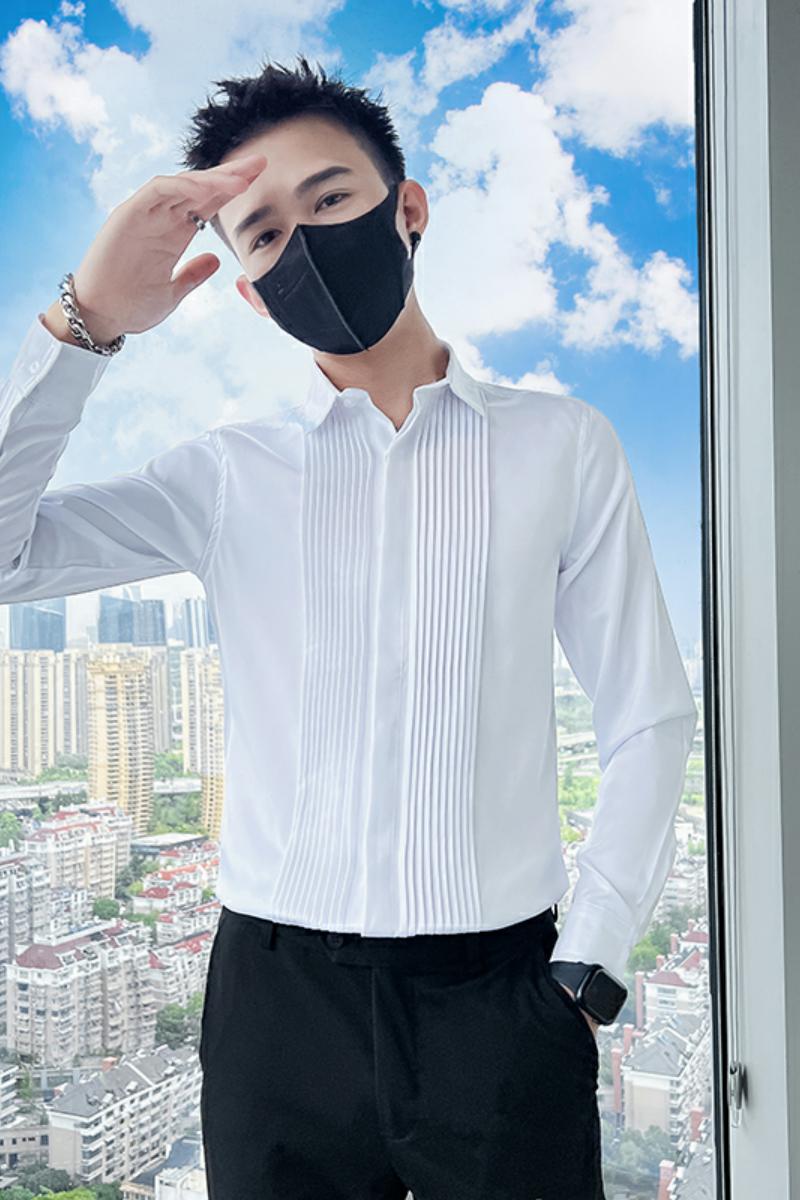 714A-9207P45控65/社会小伙2025春季修身纯色白衬衫发型师工作服,男装衬衫,星座714A（原电商C314）