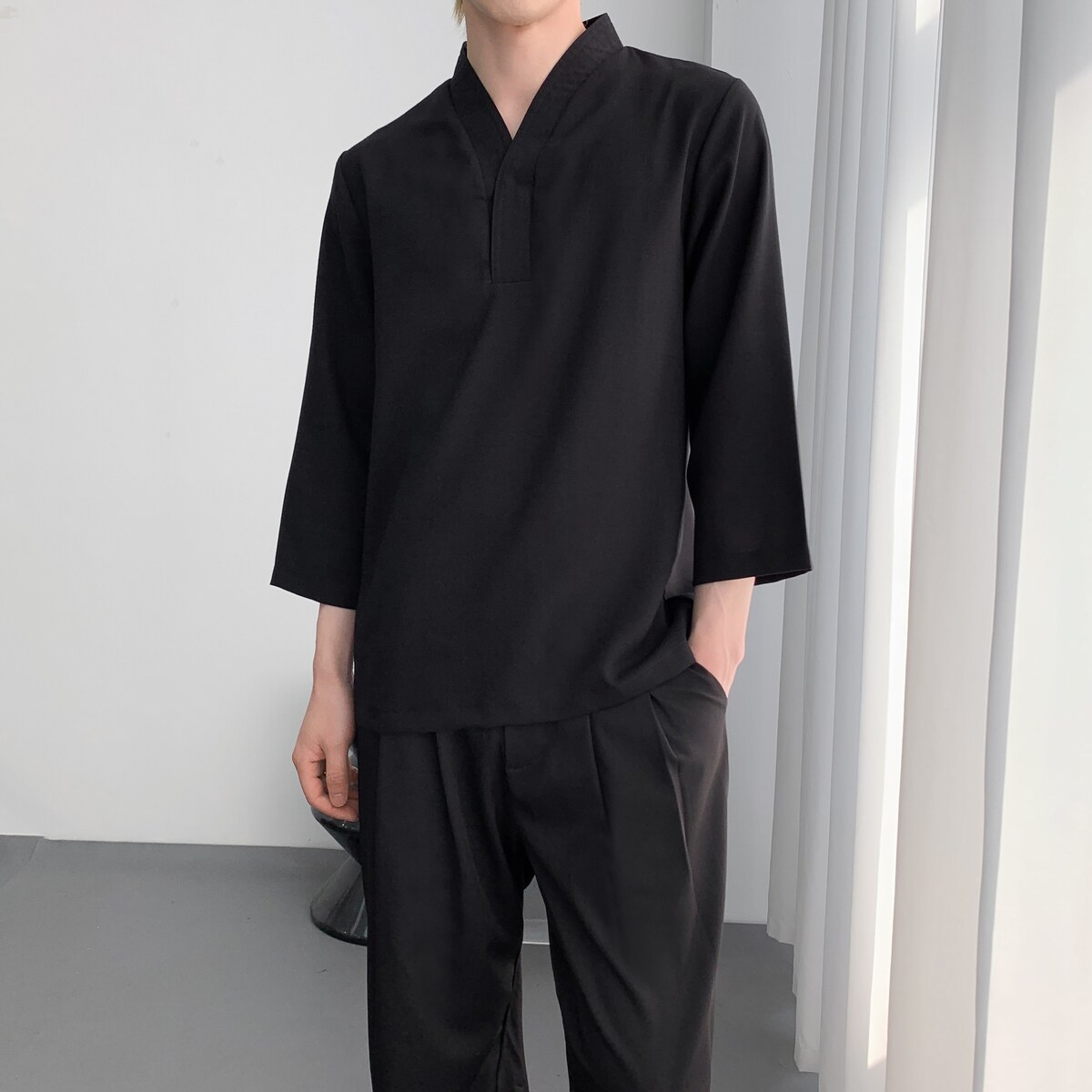 714A-D3078P45控69/2025春夏新款七分袖工作服衬衫日系理发店制服,男装衬衫,星座714A（原电商C314）