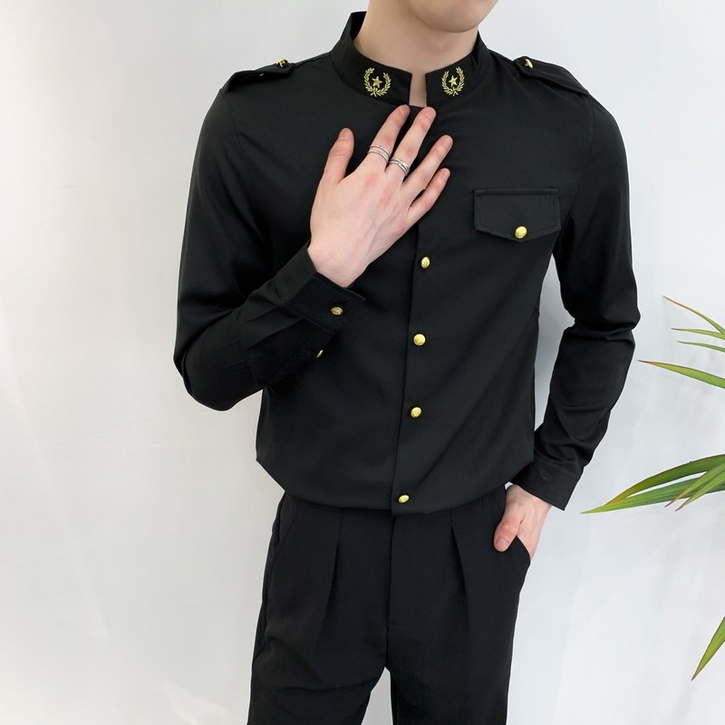 714A-D610P45控69/2025春季新款男士长袖衬衫空少服衬衣发型师装图片