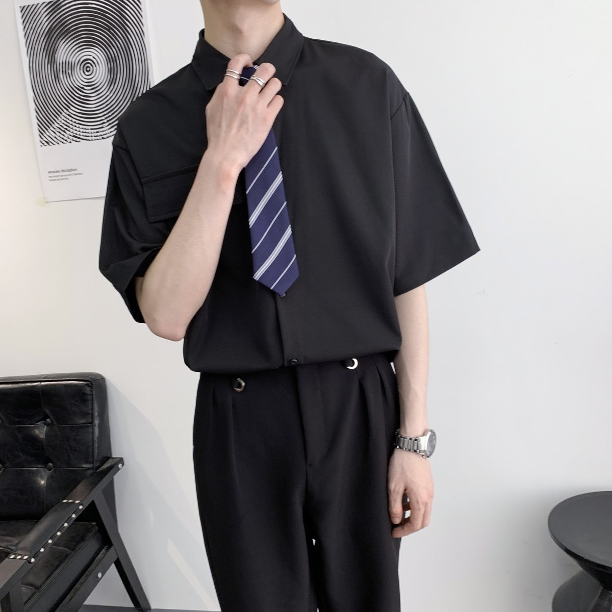 714A-C3054P40控59/2025夏季男女同款工作服衬衫潮流宽松短袖衬衣,男装衬衫,星座714A（原电商C314）