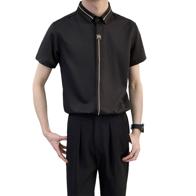 714A-C560P40控59/2025夏季男女同款工作服短袖衬衫潮流修身制服,男装T恤,星座714A（原电商C314）