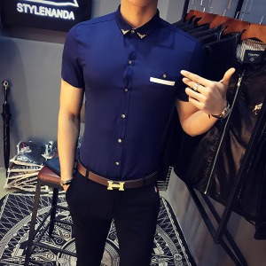 9215/店主风2025夏季新款男士短袖衬衫发型工作服衫男衬衣P30图片
