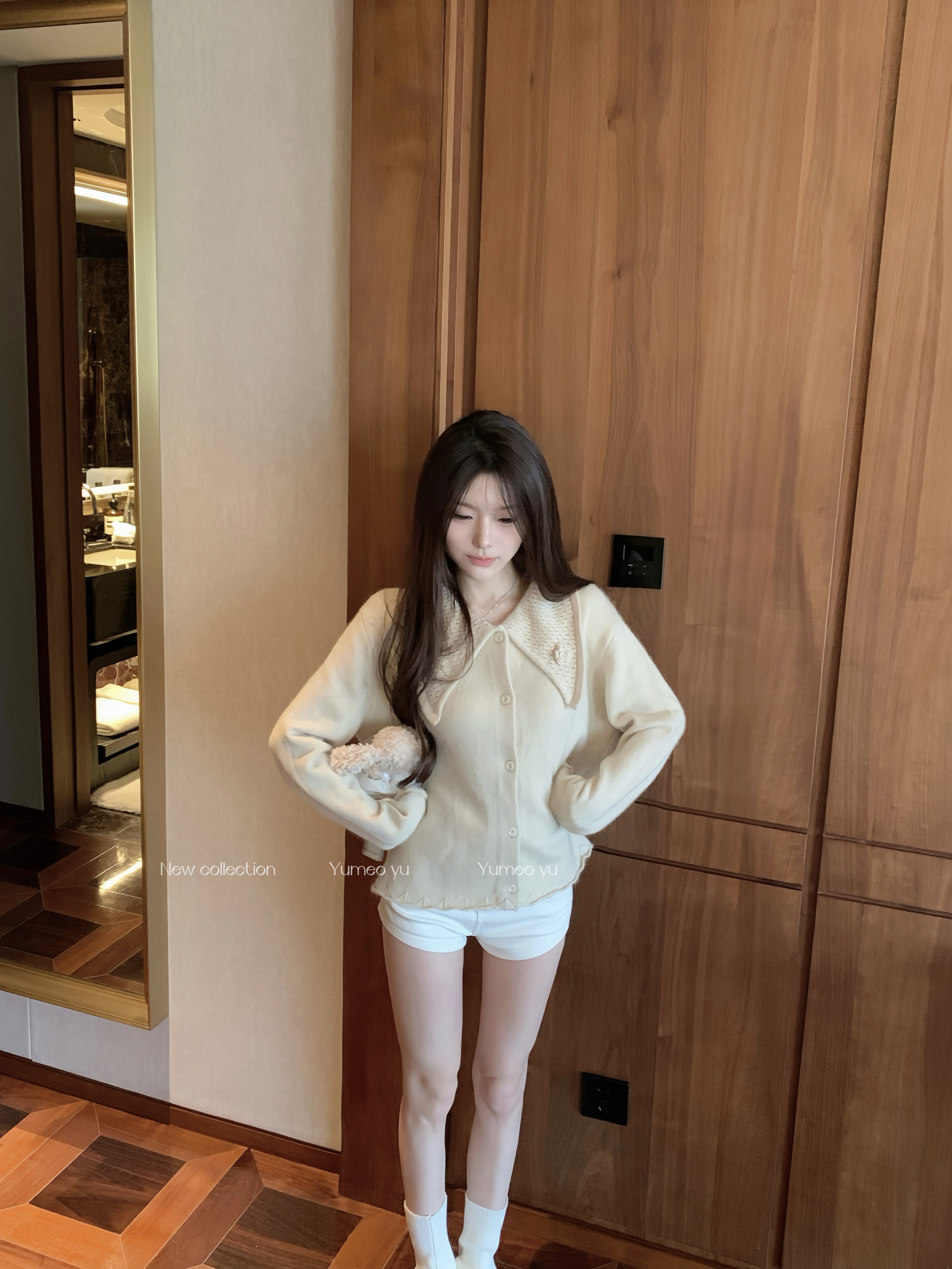 Yumeo钰 12/8 小熊心事 重工钩花娃娃领针织开衫羊毛毛衣