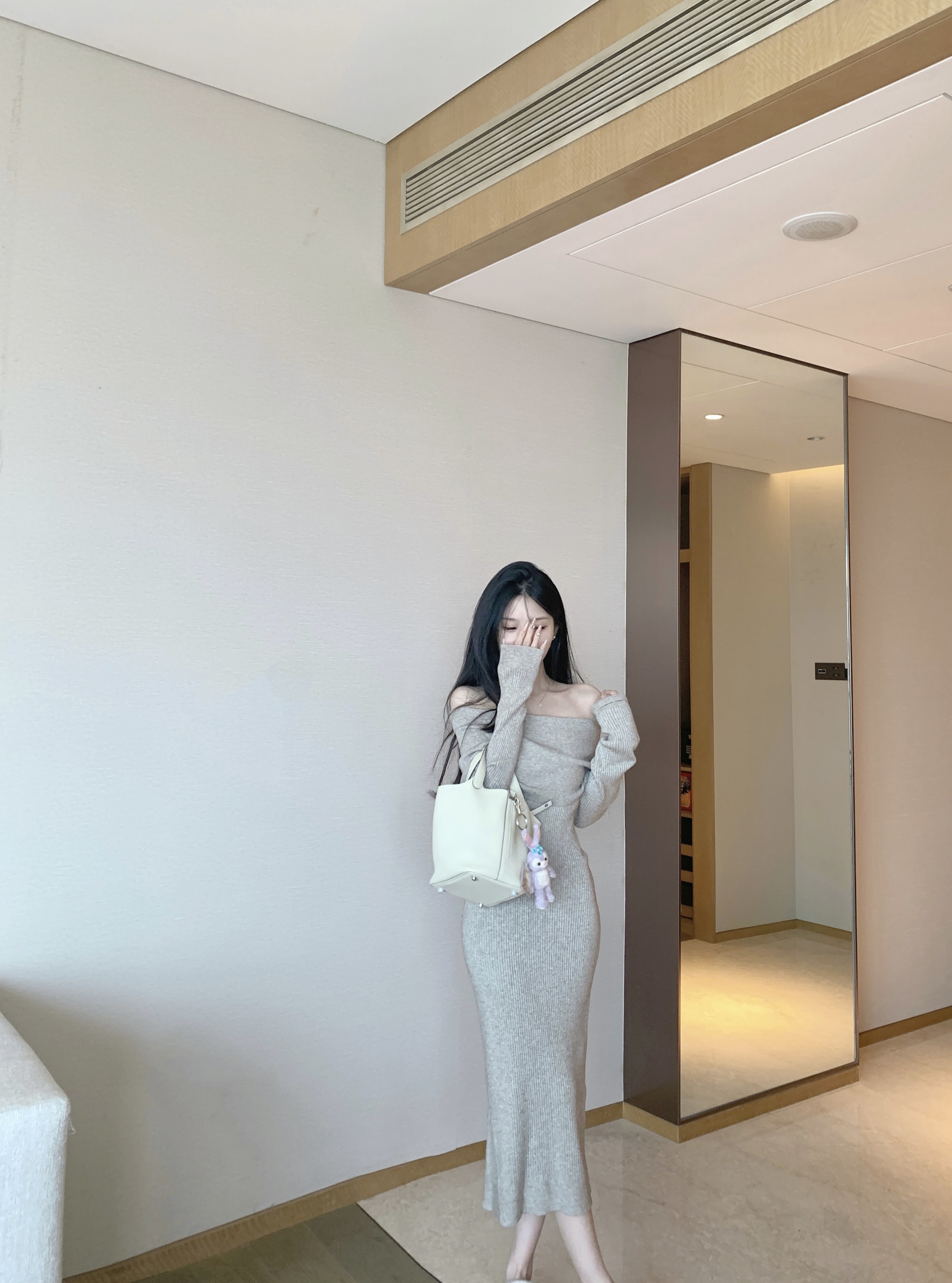 Yumeo钰 燕麦圈圈～两个版本一字肩针织连衣裙打底裙上衣