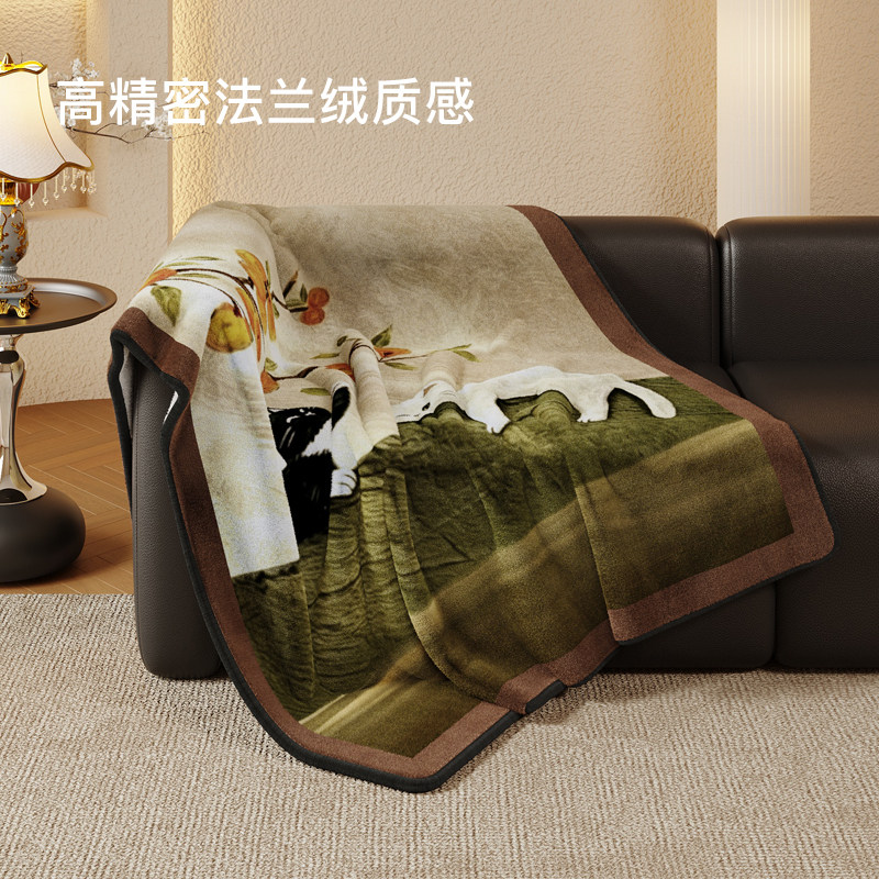 中古风猫咪法兰绒毛毯办公室盖毯图片