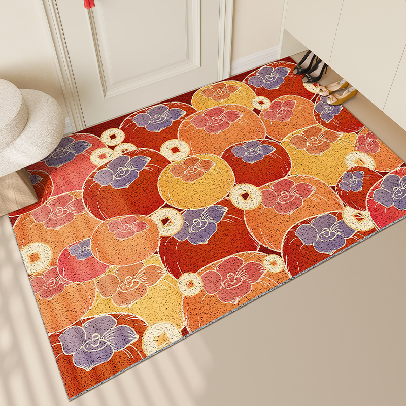 新年入户门地垫红色丝圈可裁剪喜庆进门脚垫新款家用门口玄关垫子