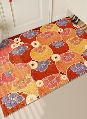 新年入户门地垫红色丝圈可裁剪喜庆进门脚垫新款家用门口玄关垫子