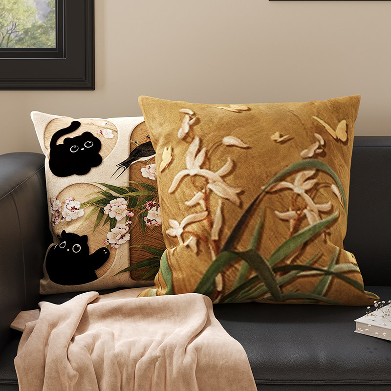 中古风猫咪沙发靠枕抱枕客厅含芯靠背垫卧室床头飘窗靠垫靠枕套,居家布艺,靠垫/抱枕,淘宝优惠券,粉丝福利购,淘宝优惠卷