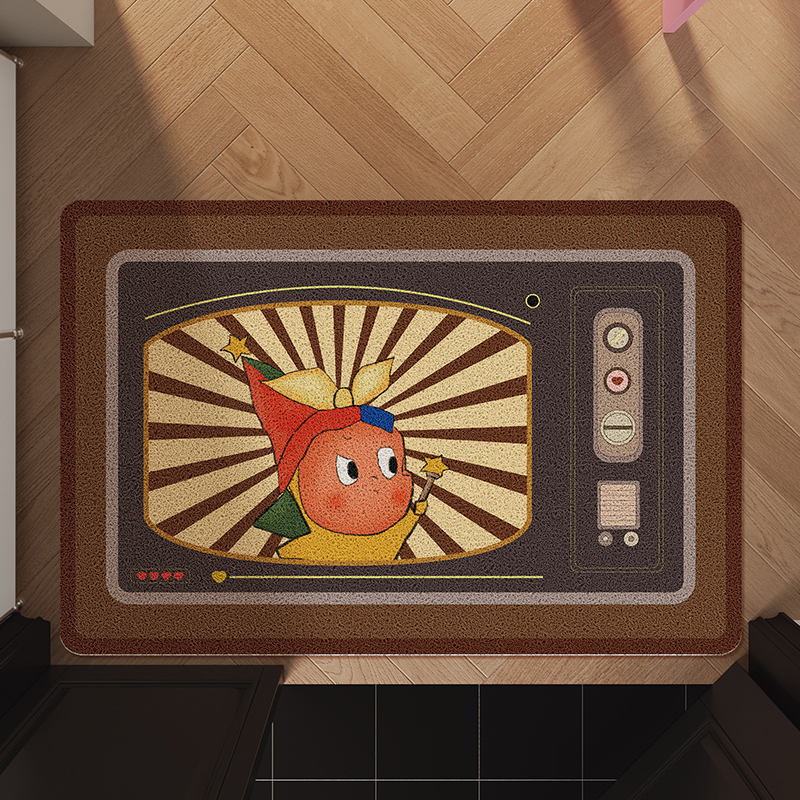 复古星星人入户门地垫丝圈防滑脚垫子玄关门外地毯可裁剪门口门垫