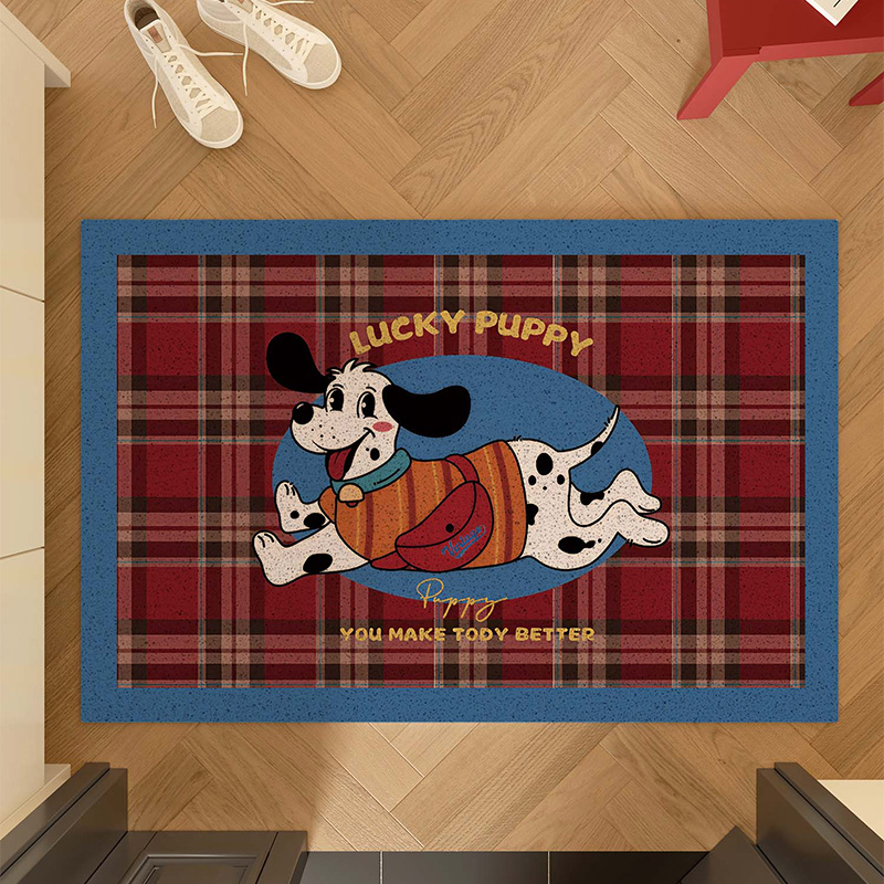 卡通小狗门口地垫入户门垫家用丝圈防滑脚垫子入门玄关地毯可裁剪