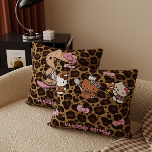 豹纹黑皮kitty沙发抱枕套床头床上靠垫靠背民宿装饰腰枕腰靠含芯