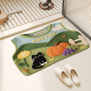 卡通黑猫浴室地垫吸水防脏软垫子厕所卫生间门口防滑地毯家用脚垫